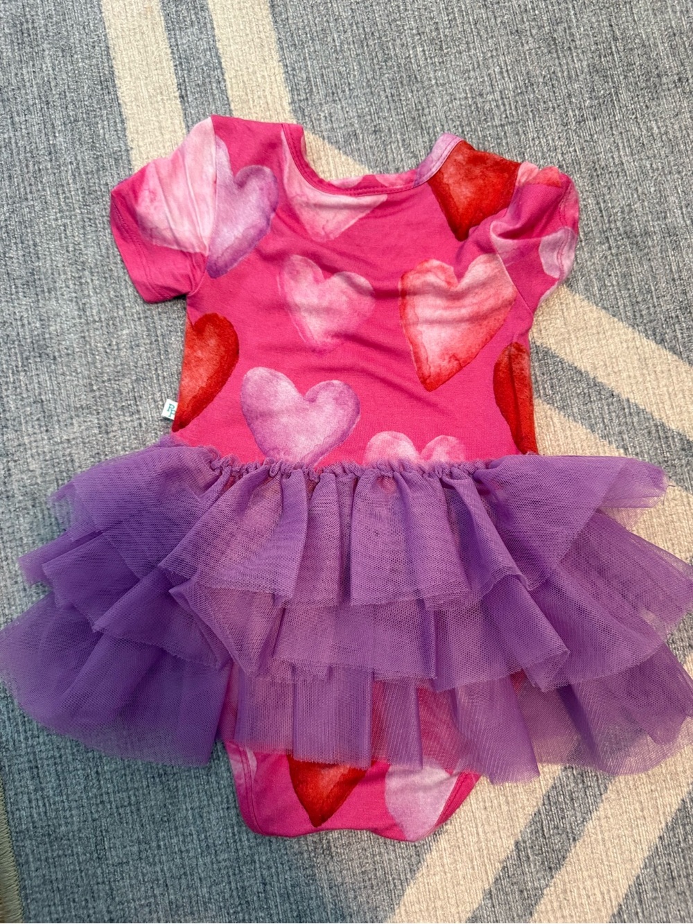 Posh Peanut Pink Heart Tutu Onesie - Purple Tulle Skirt